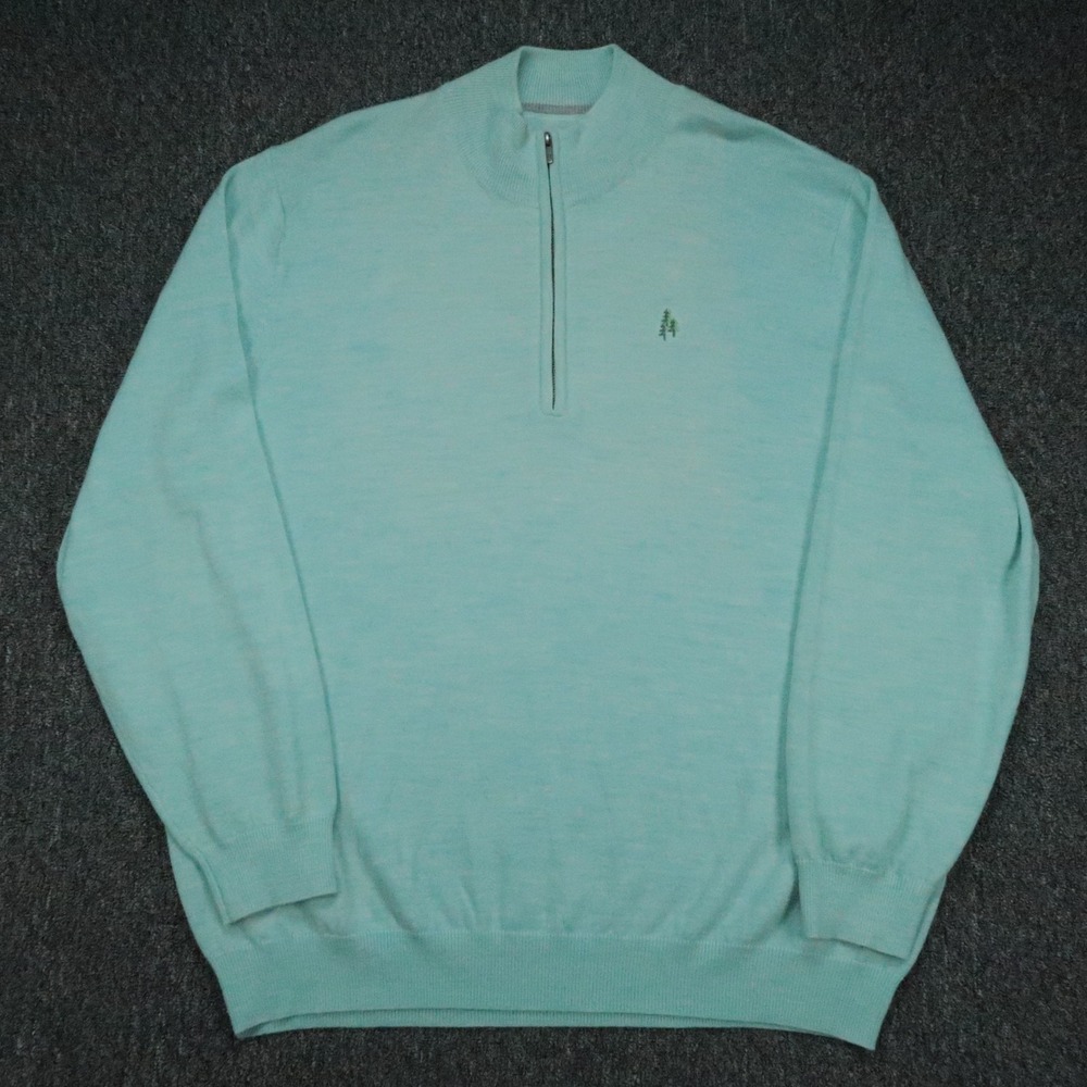 FootJoy Sweater Mens XXL Blue Green Wool Golf Quarter Zip Pullover Jumper
